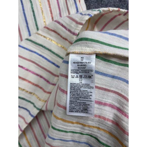GAP Shirt Womens XS White Multicolor Metallic Stripe Ruffle Sleeve Peplum Top - Picture 7 of 8